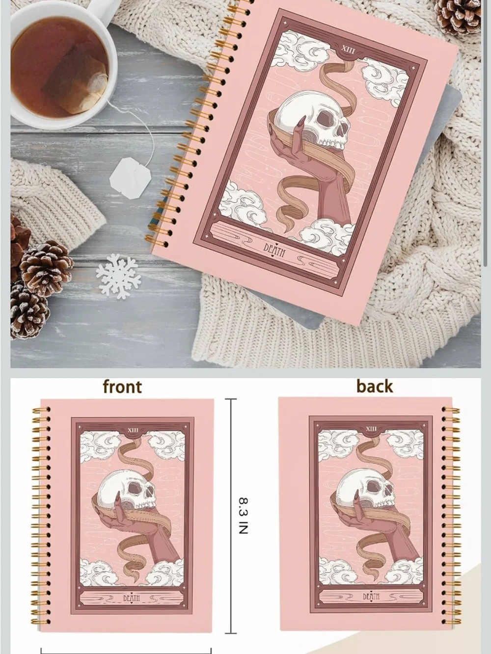 Tarot Death Spiral Skull Spiral-Bound Notebook 5.5”x8.3” 80 pages- Pink